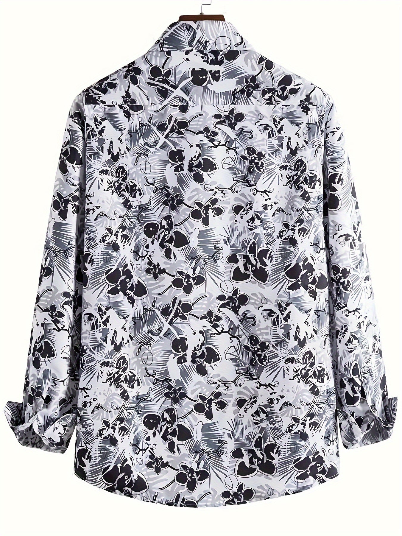 Retro Style Flower Print Men's Casual Long Sleeve Button Up Lapel Shirt, Spring Fall