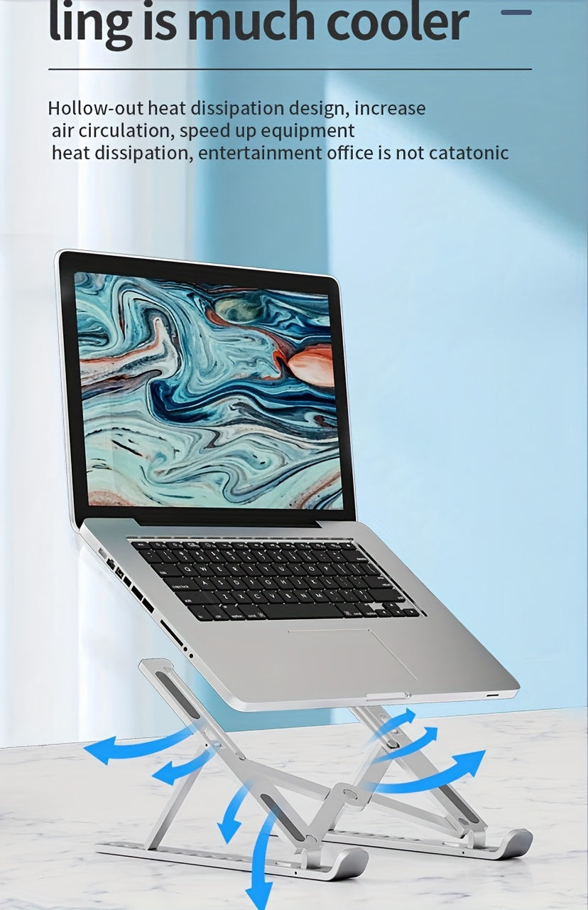 [Ergonomic Laptop Stand] Foldable Adjustable Laptop Stand - 21.5"x28" Desktop Cooling Base, Ergonomic Height Adjustment, Lightweight & Space-Saving Design, Anti-Slip Rubber Pads for Computers & Phones, White/Black, Perfect Gi