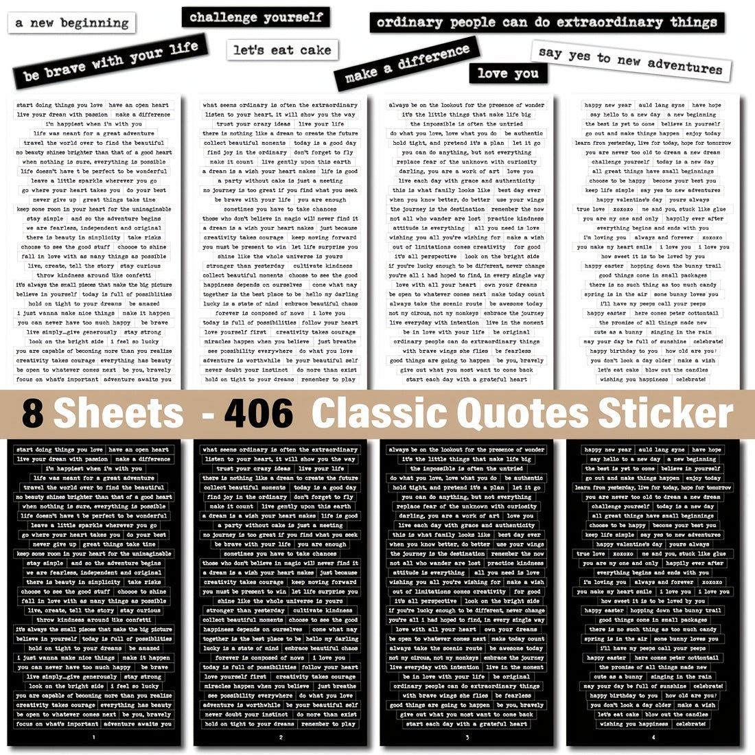 406pcs Empowering Quote Stickers - Motivational & Positive Phrases for Scrapbooking, Perfect for Journals, Planners, and DIY Art Crafts - Enhance Your Vintage Album & Creative Projects