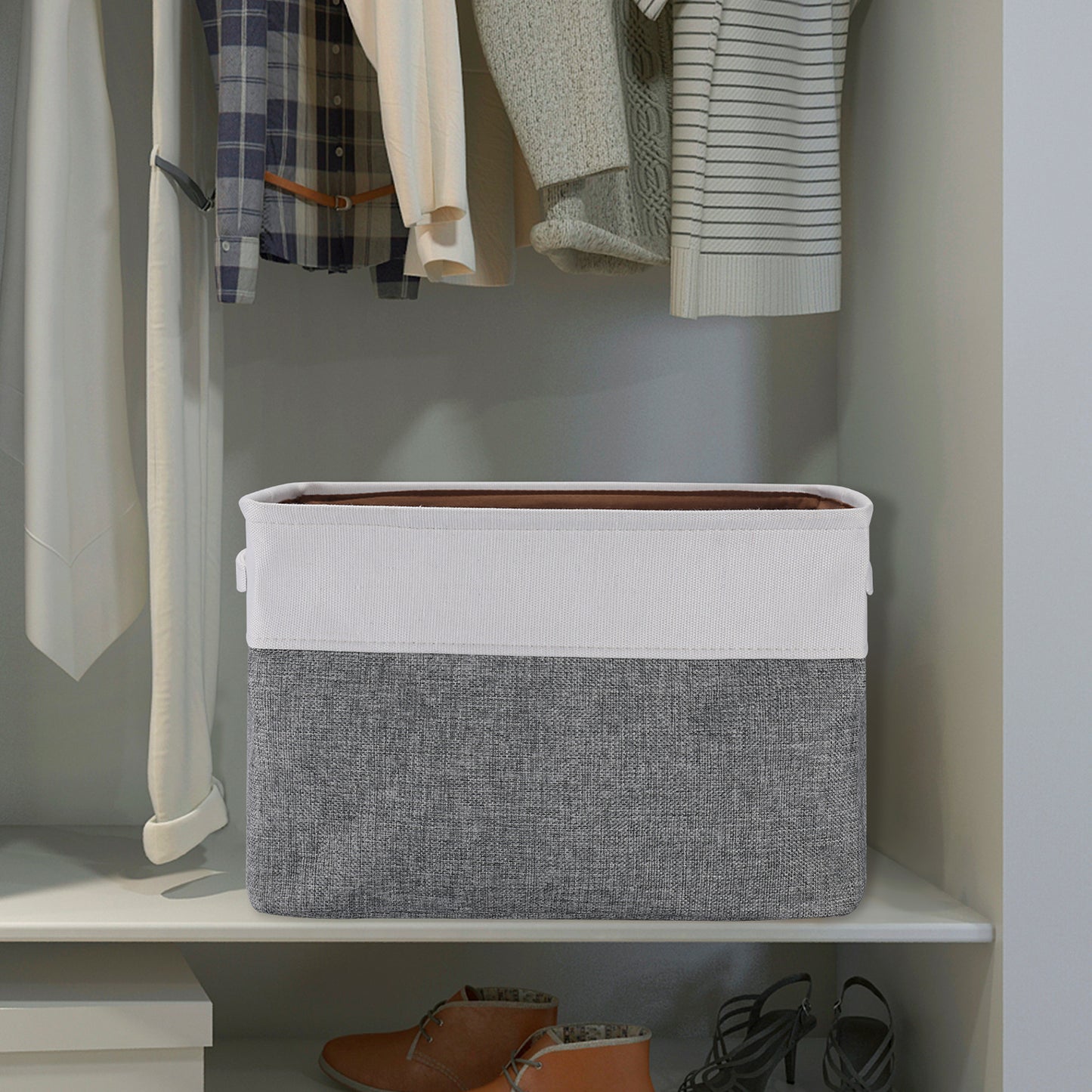 3pcs Modern Fabric Storage Bins - Foldable Canvas Organizer Baskets with Handles, Sturdy for Home, Office, Nursery, and Closet Organization, Minimalist Two-Tone Design, Closet Organizers And Storage