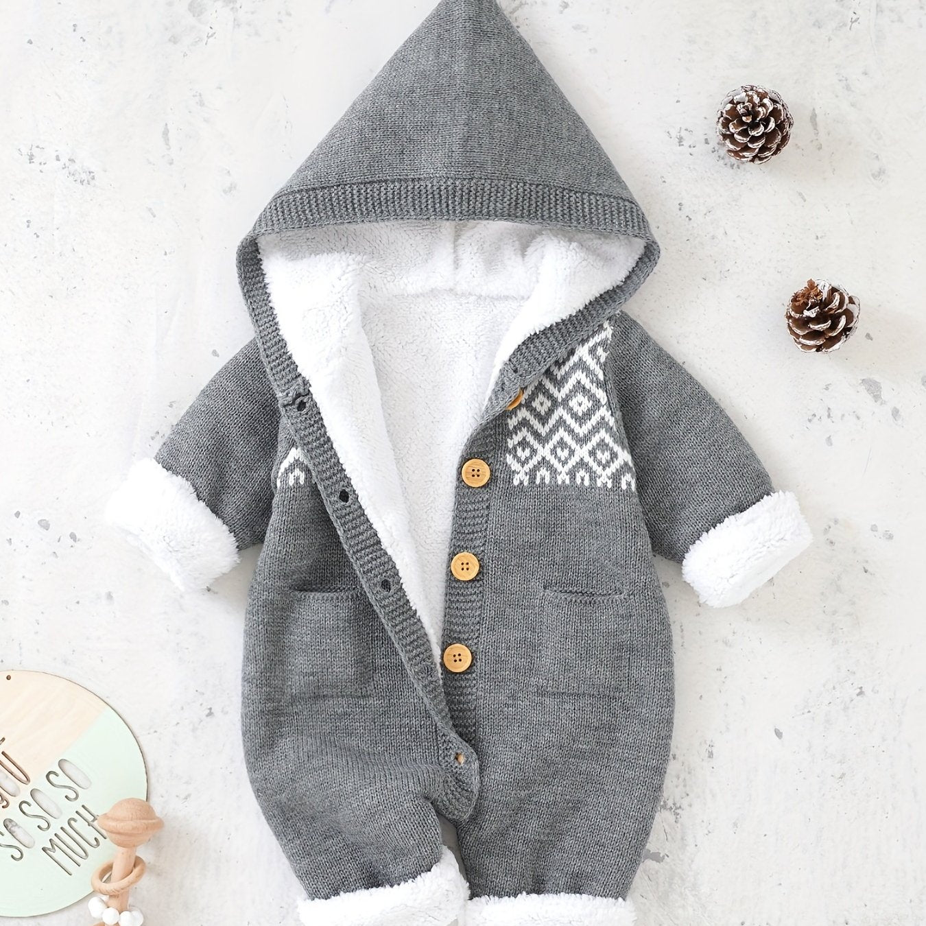 [Knit | Jumpsuit] Long Sleeve Hooded Newborn Boys And Girls Knitted Jumpsuit With Pants