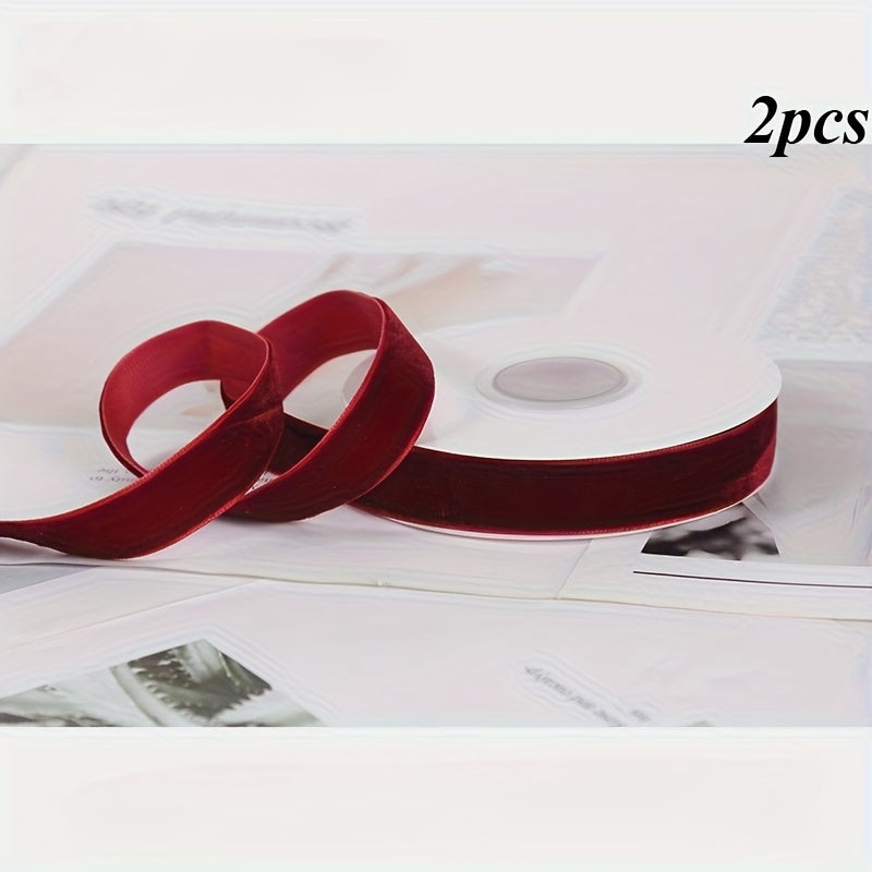 2 Rolls of Velvet Ribbon, Each Roll Size: 4.48 meter *Length 4.48 meter, Suitable for Halloween, Christmas, Birthday Parties, Weddings, Gift Flower Wrapping Bows Handmade Christmas Decoration Costume Sewing Accessories.