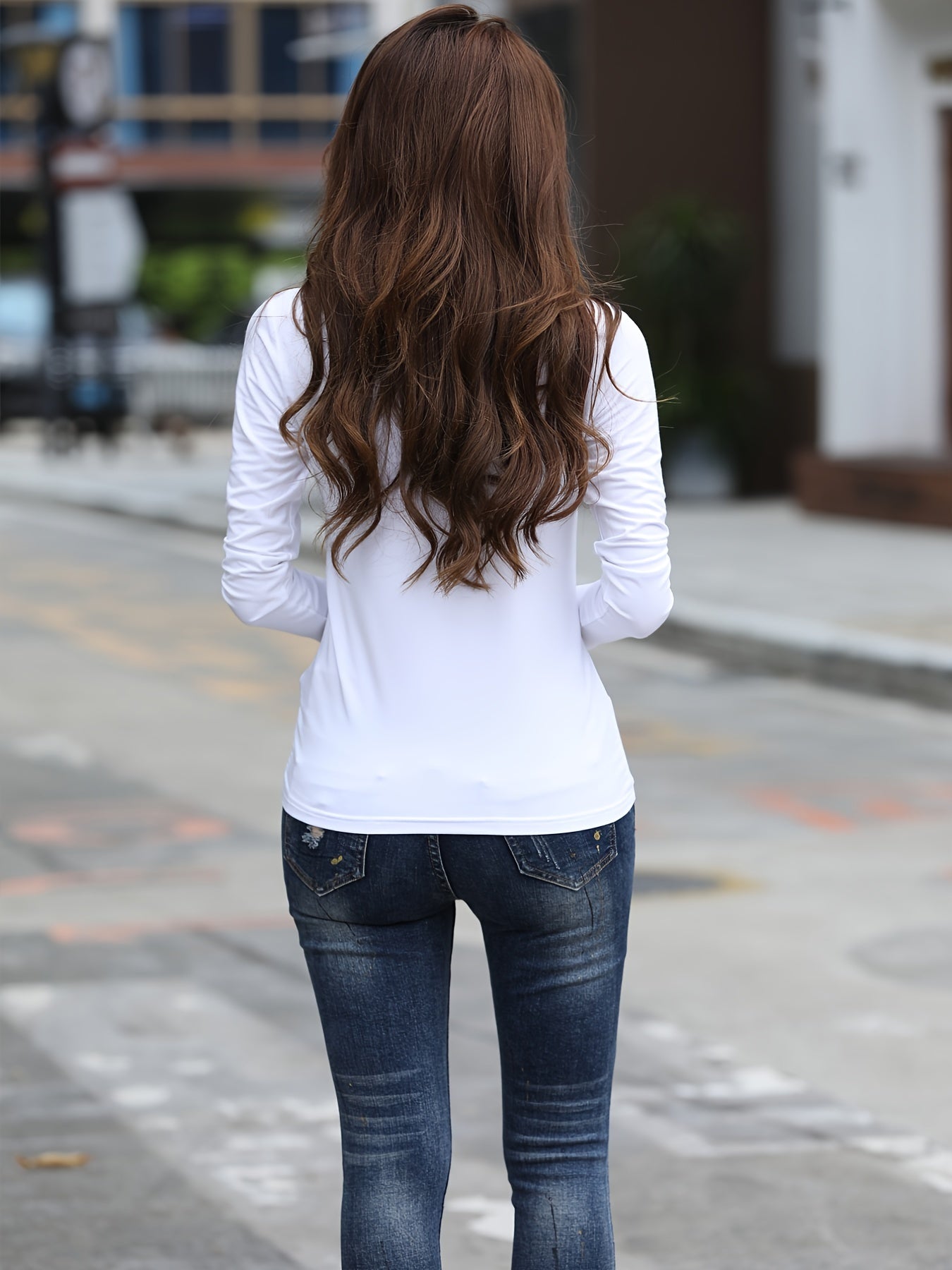 Women'S Elegant Crew Neck T-Shirt, 100% Polyester Knit Fabric, High Stretch Solid Color Top, Regular Length, 180gsm - Spring/Summer Fashion