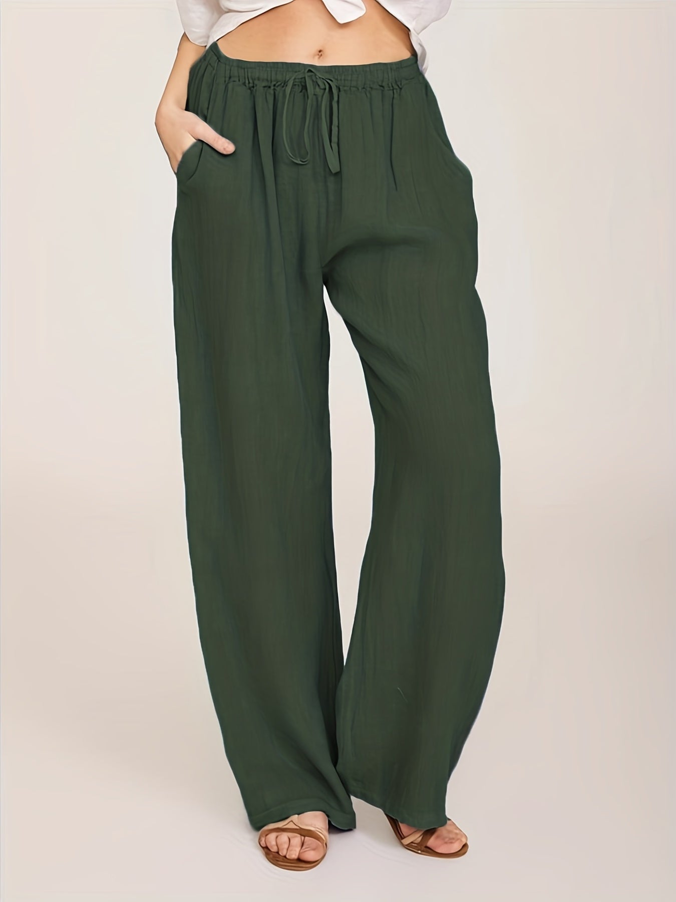Drawstring Wide Leg Pants, Solid Loose Palazzo Pants, Casual Every Day Pants, Women's Clothing
