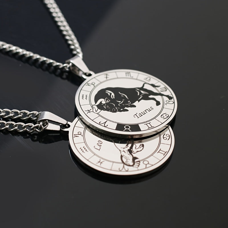 Stainless Steel Star Zodiac Necklace 12 Constellation Coin Pendant Necklace For Men Jewelry Gift For Birthday Anniversary