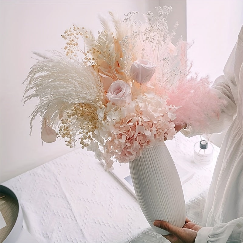 28pcs Bohemian Dried Flower Bouquet with White Feathers & Pink Roses - Ideal for DIY Home & Wedding Decor, Elegant Gift for Mother's Day, Valentine's, Thanksgiving & Christmas, Christmas Decor