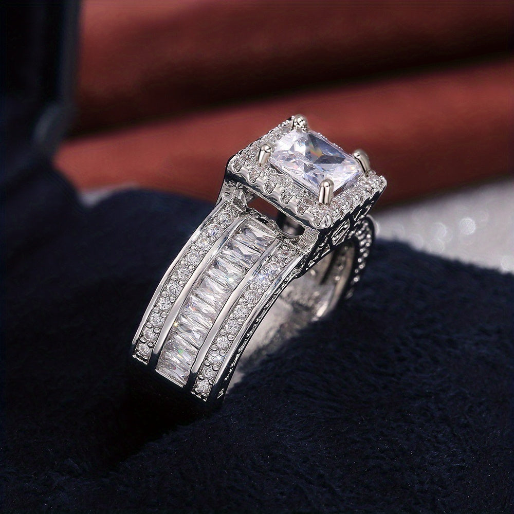 Elegant Square Cut Zirconia Engagement Ring with Sparkling Cubic Zirconia - Versatile for Men & Women, Ideal for Valentine'S Day, Eternity, and Wedding Jewelry, Eternity Ring|Luxurious Setting, Zirconia Ring