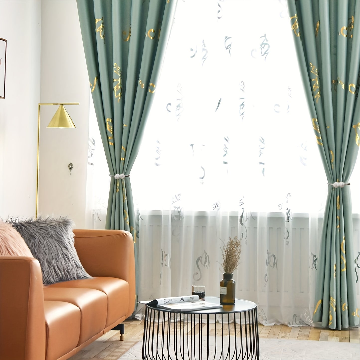 2pcs Elegant Magnetic Curtain Tiebacks - Contemporary Polyester Rope Holdbacks with Pearl-Like Beads, Decorative Window Drapery Ties for Home & Office Decor, Stylish Curtain Tieback|Contemporary Design|Bead Detailing