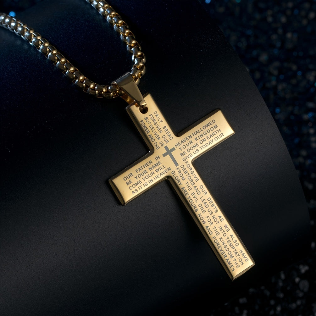 1pc European and American trendy new religious engraved cross necklace, and versatile for men and women, cross pendant necklace