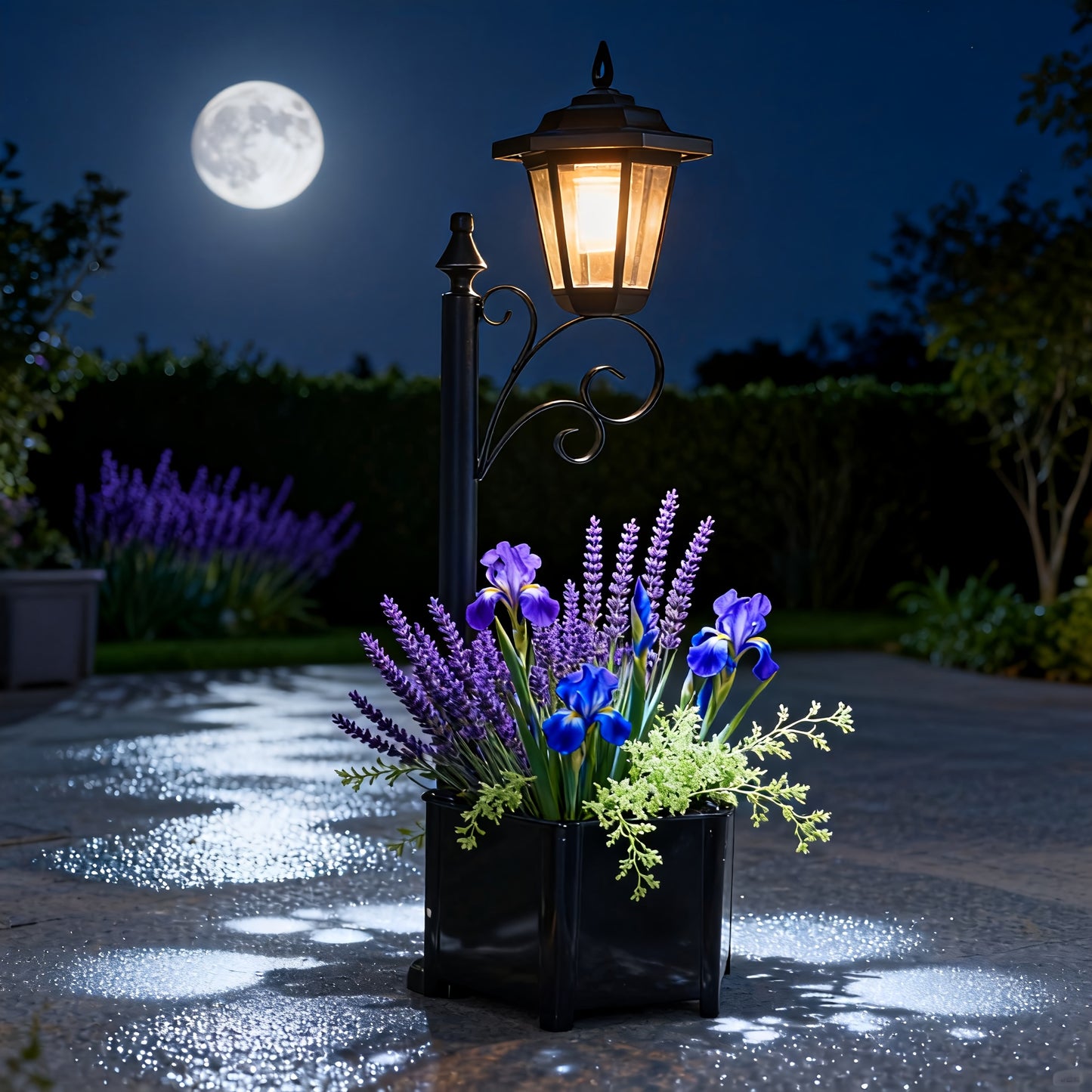71.12 cm Solar Powered Garden Light with Flower Pot Base | Outdoor Lamp for Pathway, Yard, Patio Decor, Auto On/Off, IP44, Semi Flush Mount, Polished Finish, DJGIFI Brand