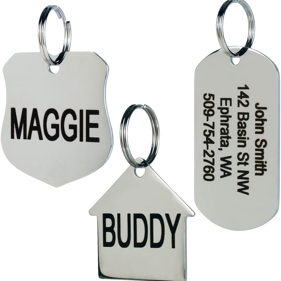 [Fast Arrival] Stylish Personalized Pet ID Tag - Durable Engraved Stainless Steel Slide-On Nameplate with Customizable Text - Long-Lasting, Water-Resistant, and Easy to Attach