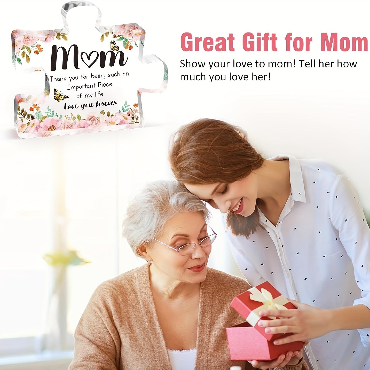 Charming Acrylic Flower Puzzle Plaque - Perfect Gift for Mom from Daughter or Son, Ideal for Birthdays, Christmas & Anniversaries, Elegant Desk Decor