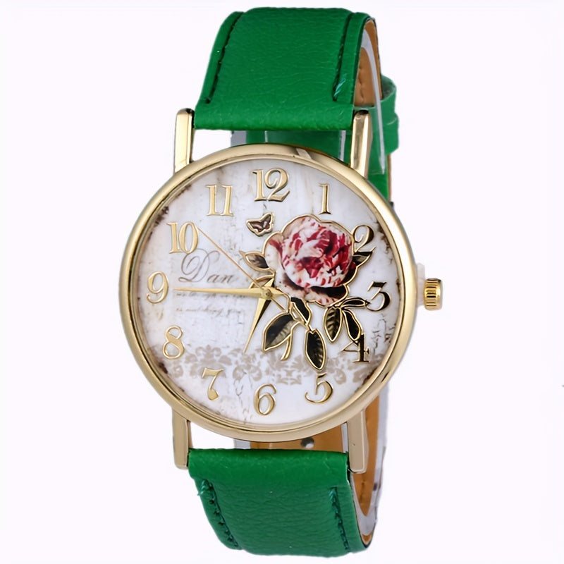 Elegant Rose Flower Embellished Quartz Wristwatch - Fashionable Casual Design - Perfect Gift for Special Occasions