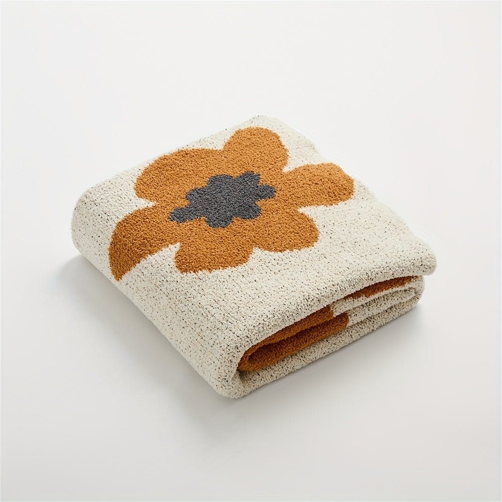 1pc Cozy Nordic Flower Pattern Knitted Throw Blanket - Soft, Warm, Air-Conditioning Friendly, and Versatile for Couch, Bed, Sofa - Perfect for Indoor and Outdoor Use