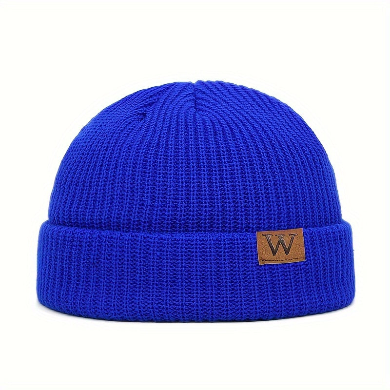 Letter W Patch Knitted Beanie Casual Fashion Knitted Hat