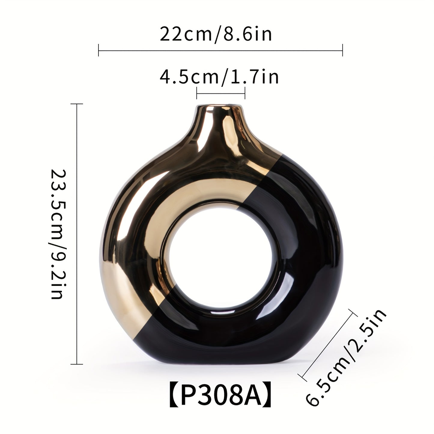 Chic Modern Ceramic Vase in Black, Golden & White - Geometric Design for Home Decor | Ideal for Dried Flowers, Fresh Blooms & Greenery | Perfect for Office, Living Room, Entryway, or Study Desk
