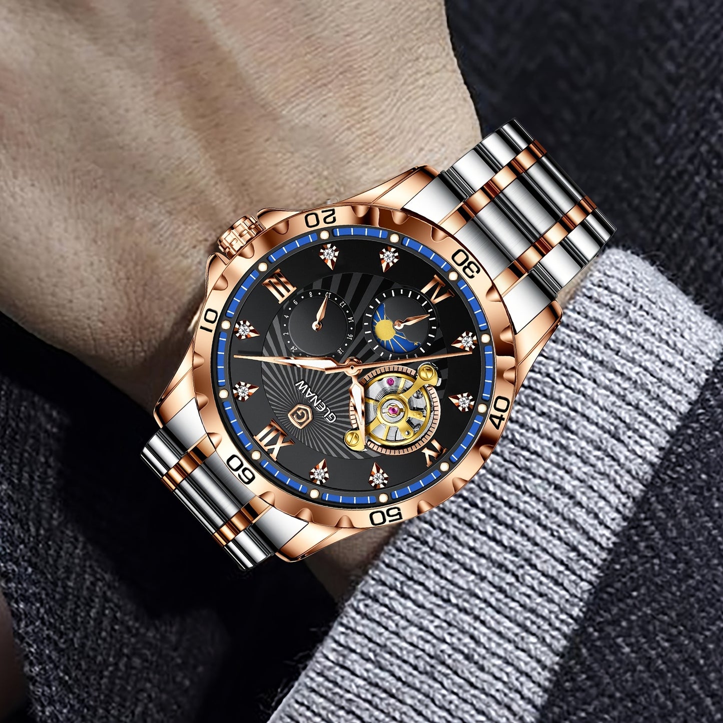 Men's Luxury Skeleton Automatic Watch - Waterproof Stainless Steel Strap, Self-Winding Mechanical Movement, Ideal Gift for Him, Business, Anniversary, or Special Occasions