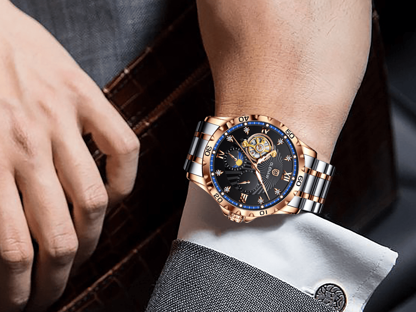 Men's Luxury Skeleton Automatic Watch - Waterproof Stainless Steel Strap, Self-Winding Mechanical Movement, Ideal Gift for Him, Business, Anniversary, or Special Occasions