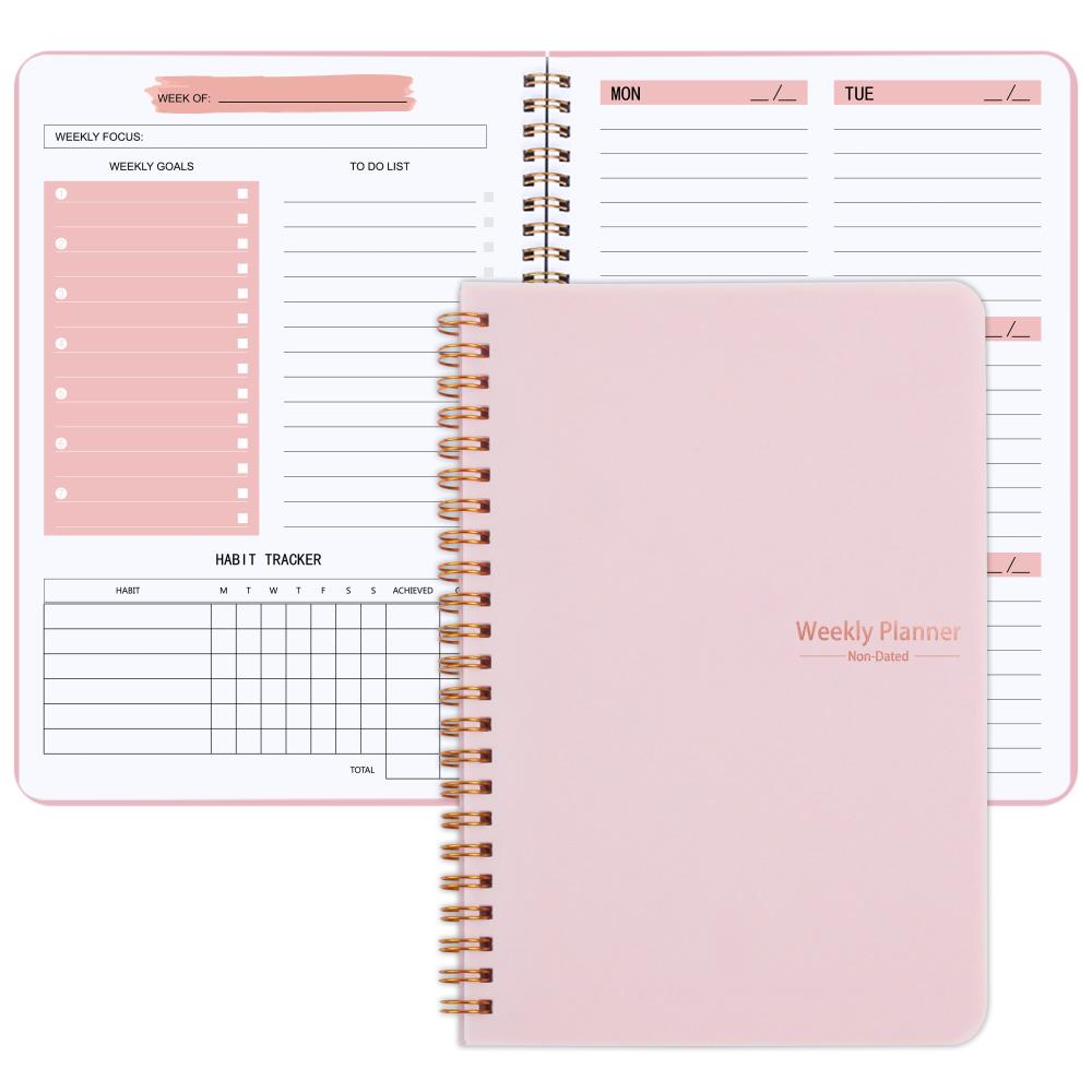 1pc Trees Undated A5 Daily Weekly Notebook Planner | Spiral Bound, 52 Sheets, 21.08*13.97 cm, Pvc Cover, English Language, Ideal For Office And School Use
