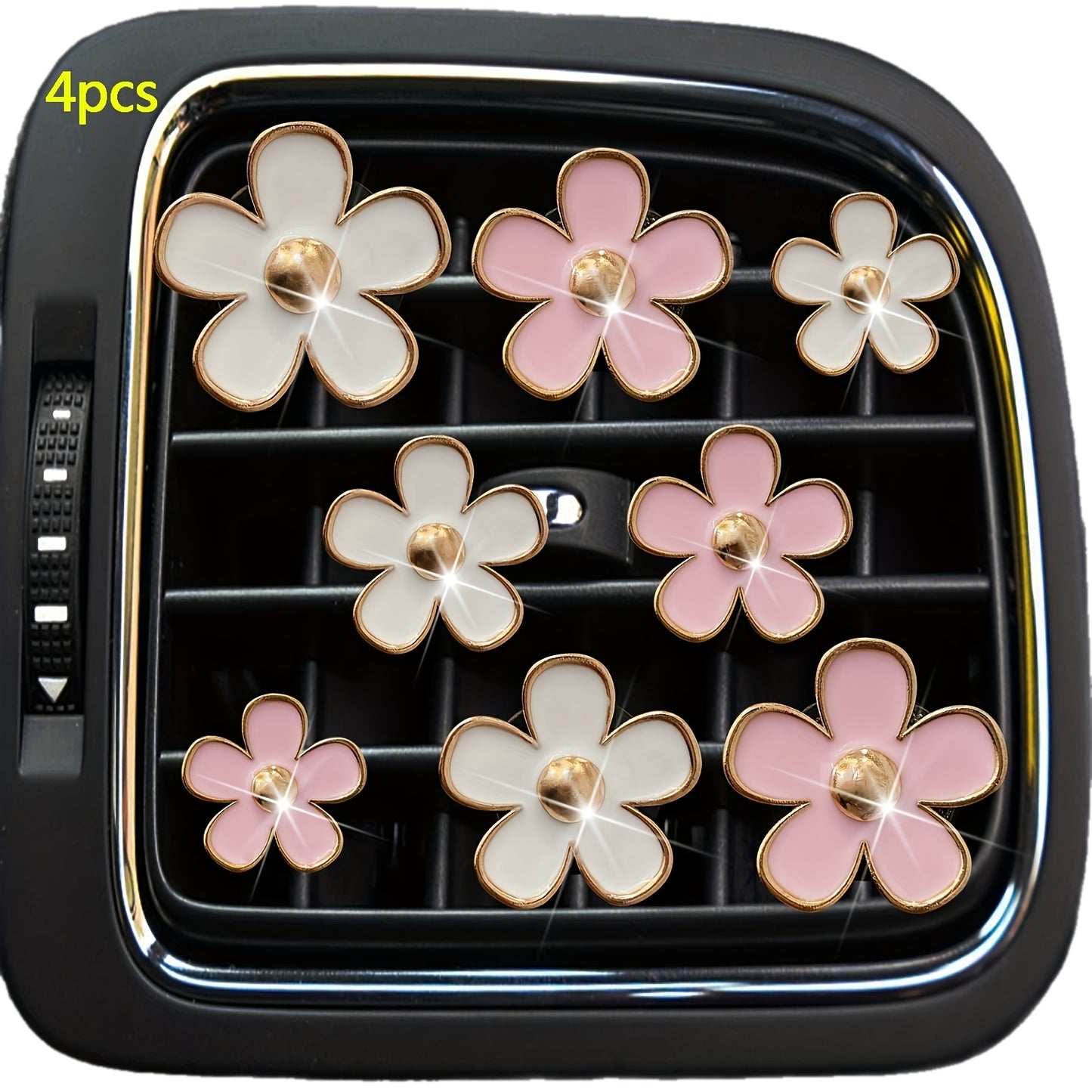 [4pcs/set Daisy Flower Air Clips] 4pcs/set Small Daisy Flower Design Car Air Outlet Perfume Decorative Clip, Car Air Fresheners Clips, Car Decoration, Car Accessories For Women