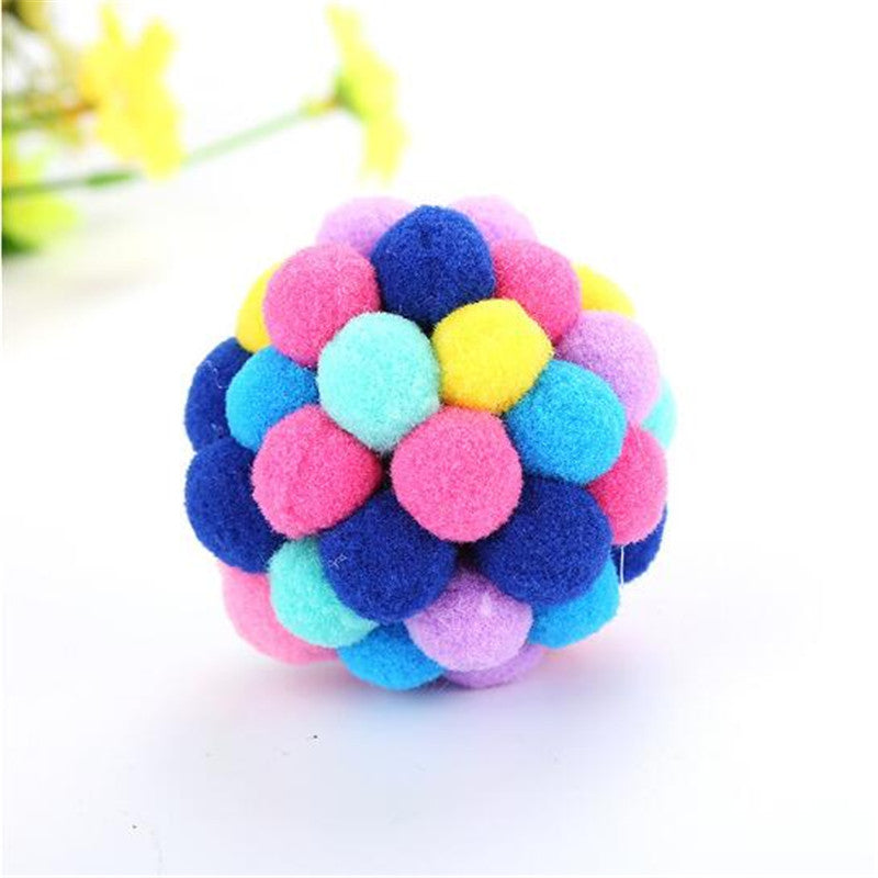 Brighten Up Your Cat's Day with Colorful Pom Pom Balls - High Quality Pet Toy!
