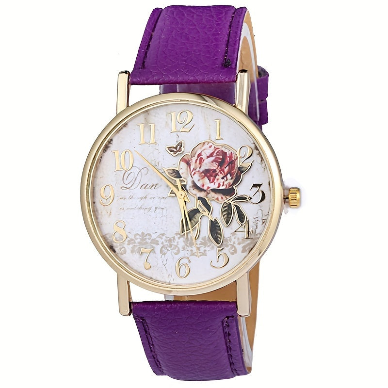 Elegant Rose Flower Embellished Quartz Wristwatch - Fashionable Casual Design - Perfect Gift for Special Occasions