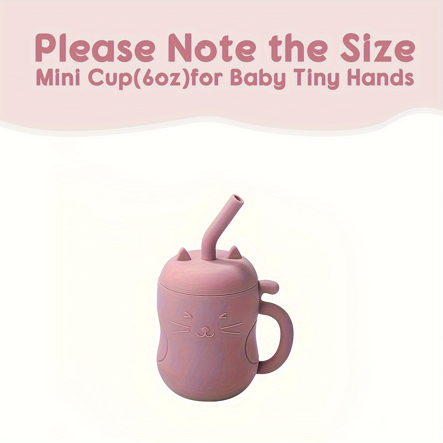 TYRY.HU Baby Learning Cup with Straw & Lid - Leak-Proof Soft Silicone Training Cup Suitable for, Feeding, Lid & Straw, Cute Cat, Easy to Clean, (4 Colors: ///)