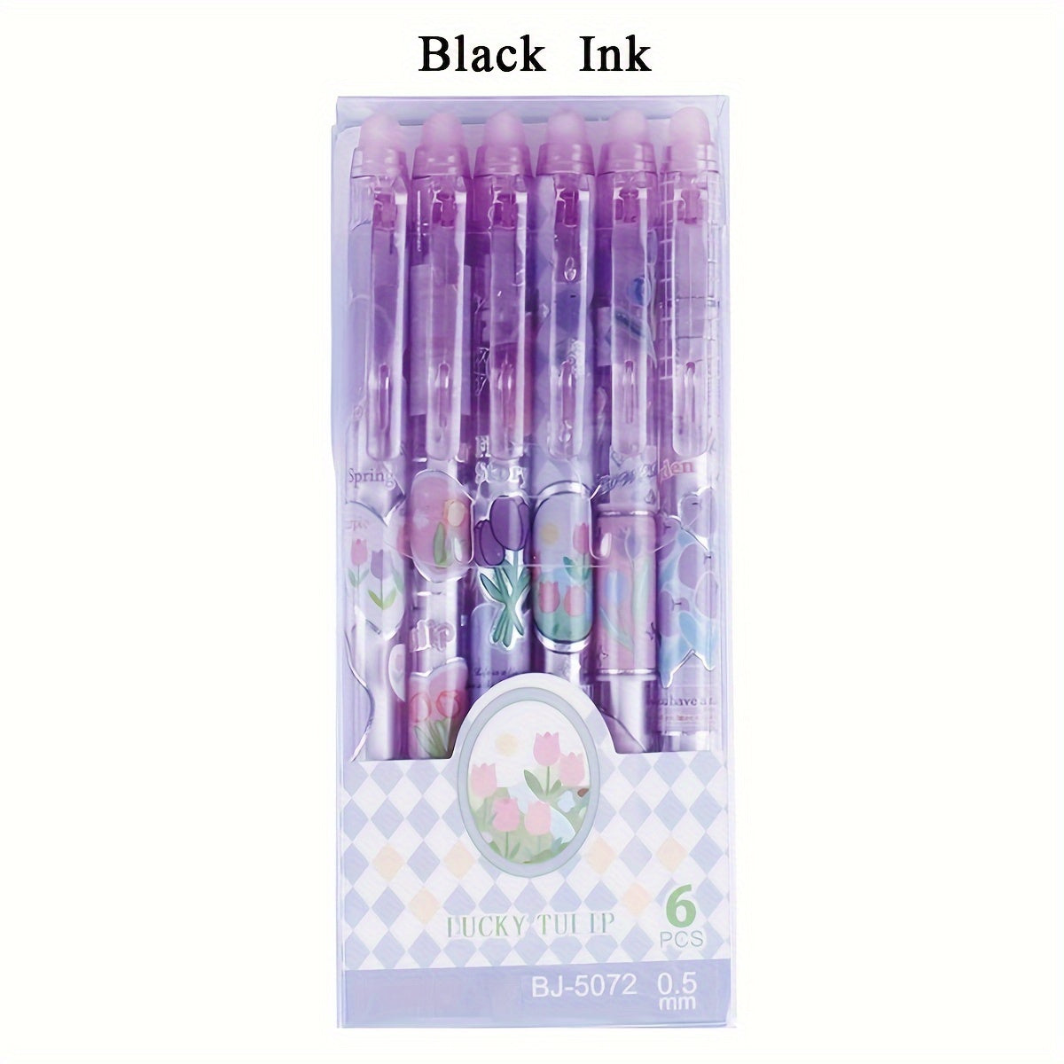 6pcs Erasable Gel Ink Pens Retractable Pens Cute Flower Pens 0.5mm Fine Point Pen Make Mistakes Disappear,Office School Pens (black And Blue Ink-Tulip)