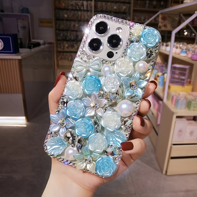 Phone Case - Fashionable And Luxurious Colorful Resin Flower Phone Case with Rhinestones And Pearls, Suitable for Iphone 17 Pro Max/16 Plus/Xr/7G, Designed to Prevent Drops