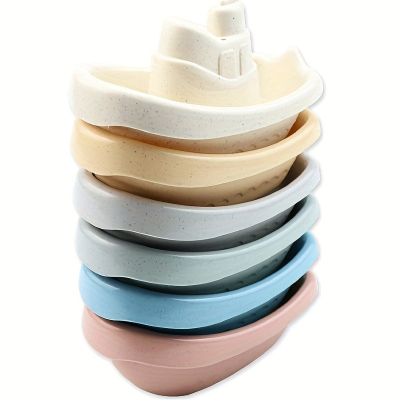 [Fun Sailing Toy] 6pcs Stacking Toy Set | Sailing Small Boats, Stacking Cups, Early Education Building Blocks, And Children's Bath And Beach Toys