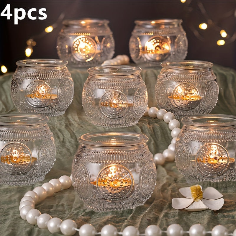 Glass Tea Light Candle Holders, Polished Finish, Flower Theme, Tabletop Mount, Versatile for Wedding, Shower, Party Decoration, Ideal for Christmas, Halloween, Easter, Thanksgiving, Valentine'S Day