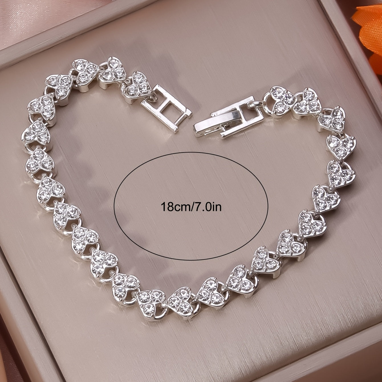 Heart Beaded Bracelet Inlaid Shiny Rhinestones Adjustable Zinc Alloy Hand Jewelry