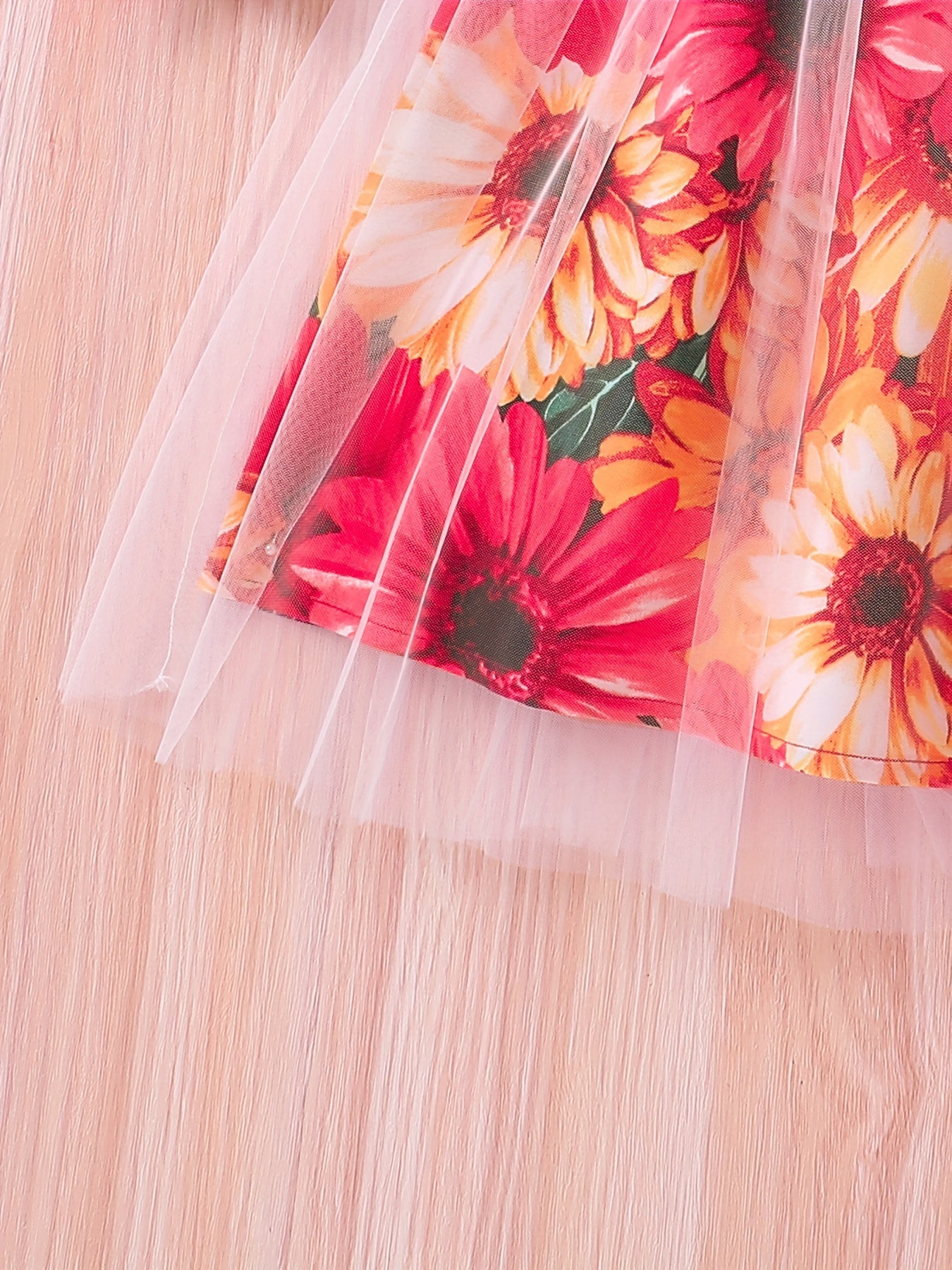 [Elegant Dress] Elegant Summer Party | Girls Splicing Flower Graphic Halter Neck Mesh Dress Tutu Dress | Gift