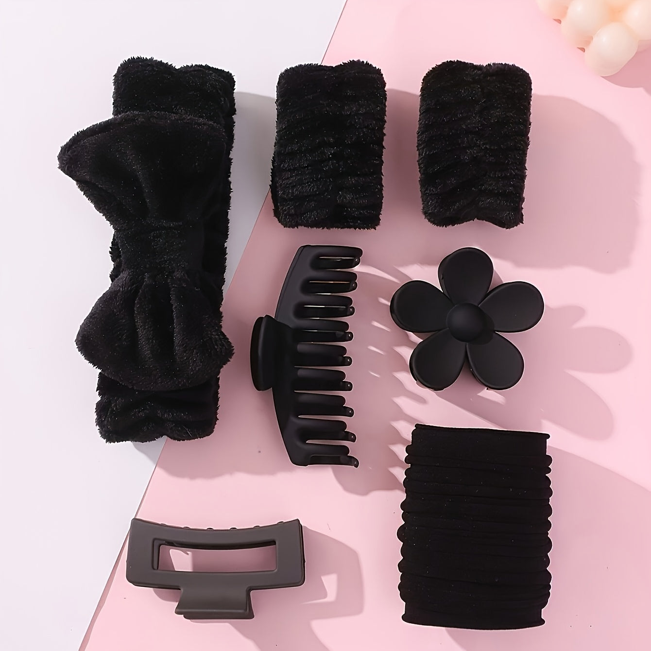 16pcs of bow-shaped coral fleece face masks, hair bands, wristbands and Women's plush hair bands, flower hair clips accessories