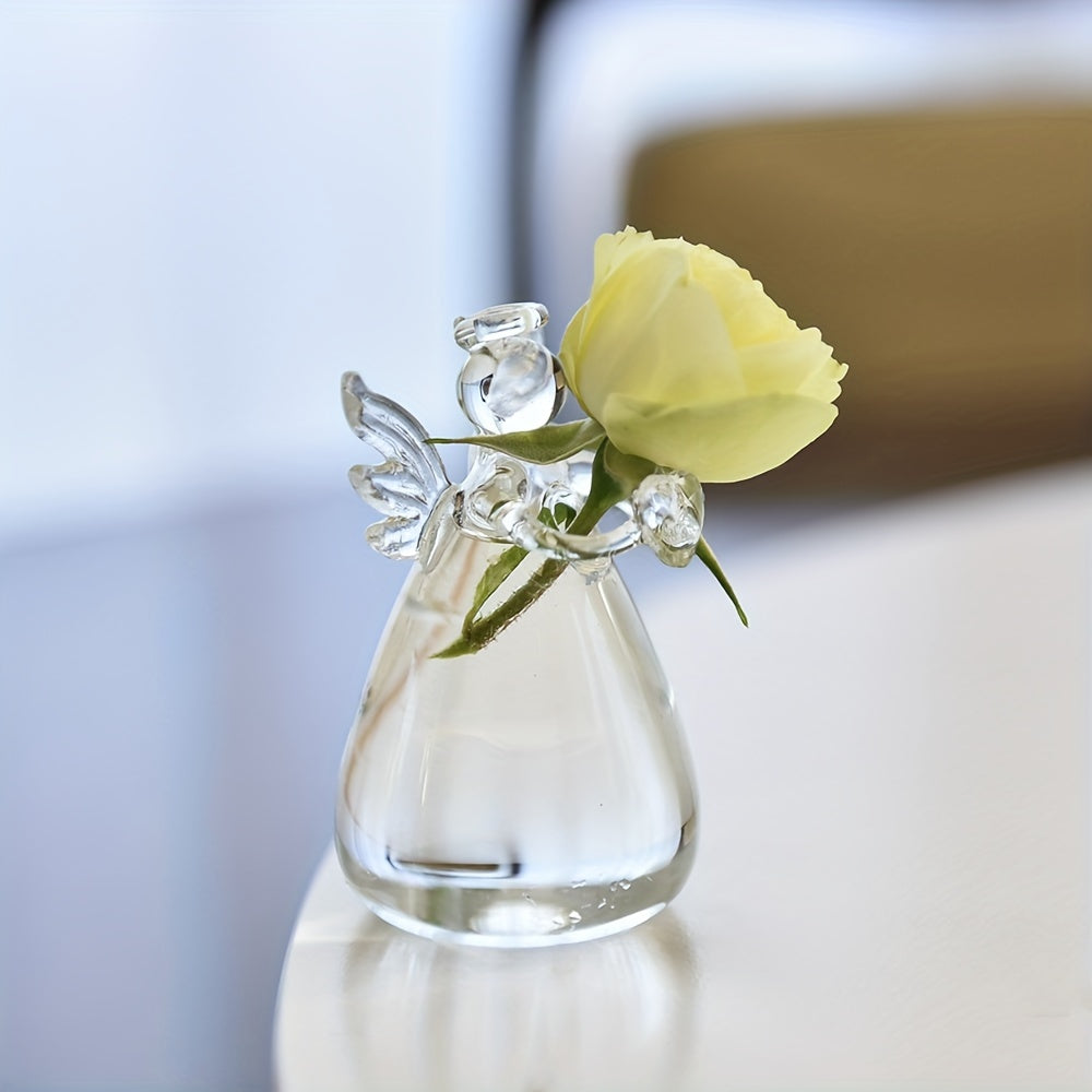 Elegant Angel-Shaped Glass Vase for Fresh and Dry Flowers - Contemporary Cylinder Design, Perfect for Living Room, Dining Table, Coffee Table Decor, No Battery Required, Flower Vase
