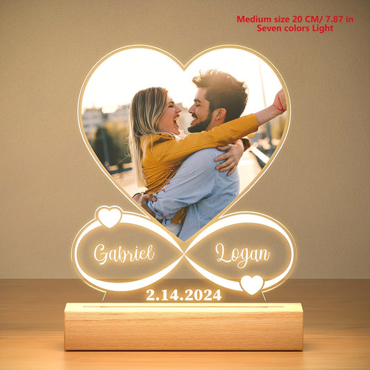 Personalized Customized Acrylic LED Night Light Photo frame Valentine'S Day Gift for Partner Family Mom Dad Daughter Son Wife Pet Plaque Wall Lamp Birthday Wedding Anniversary Father Mothers Day Gifts