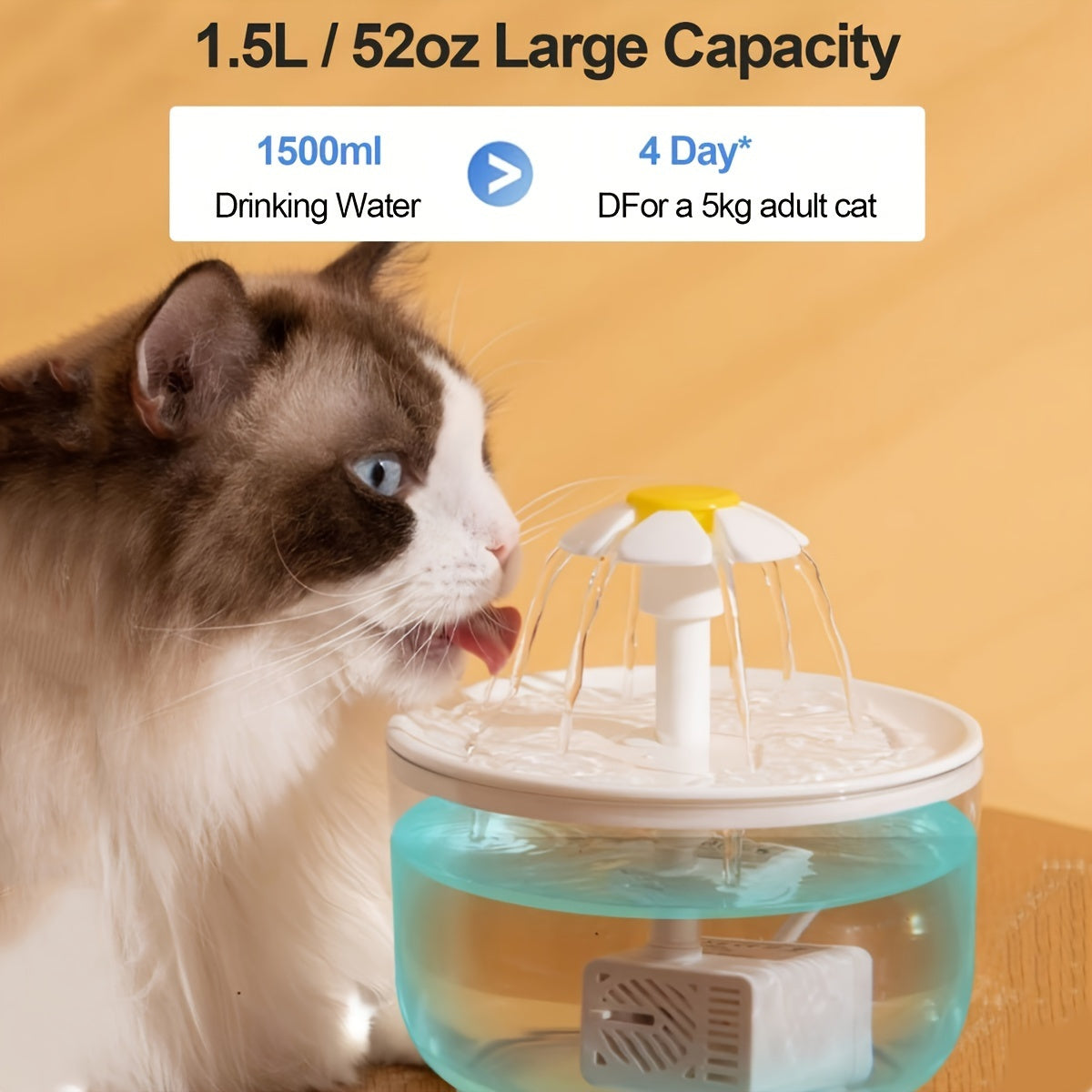 Automatic Flower-Shaped Pet Water Fountain - Large Capacity - Cat & Dog Drinking Fountain with Gravity-Fed System, Low Voltage Safe Operation (Under 36V) for Cats & /Medium Dogs - Plug & Play Water Dispenser, Dog Water Founta