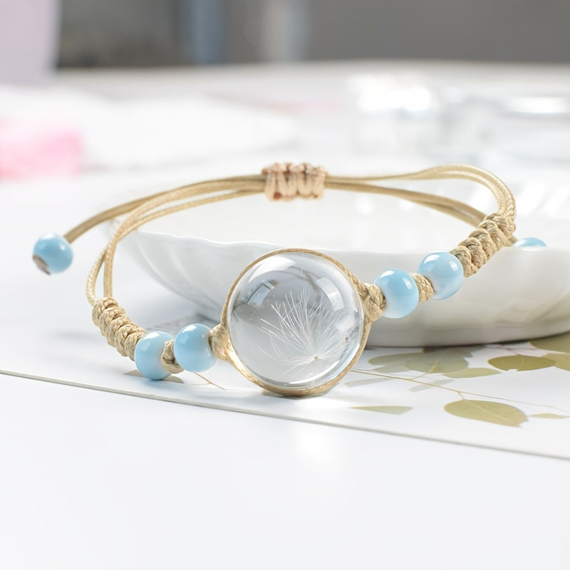 1pc Cute Full Star Dry Eternal Flower Decor Handmade Adjustable Bracelet, Exquisite Holiday Birthday Gift For Besties