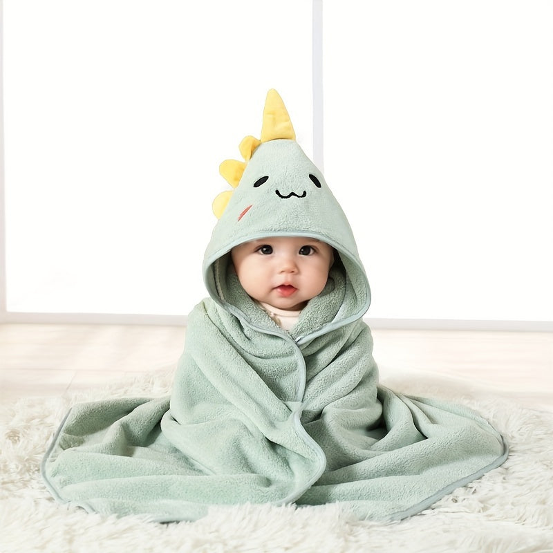 Baby Hooded Swaddle Blanket, Soft Plush Dinosaur Character Wrap, Machine Washable Polyester for 0-3 Years, Absorbent Breathable Skin-Friendly, Multi-Use Towel for Bath, Nap, Stroller – 80.01x80.01 cm