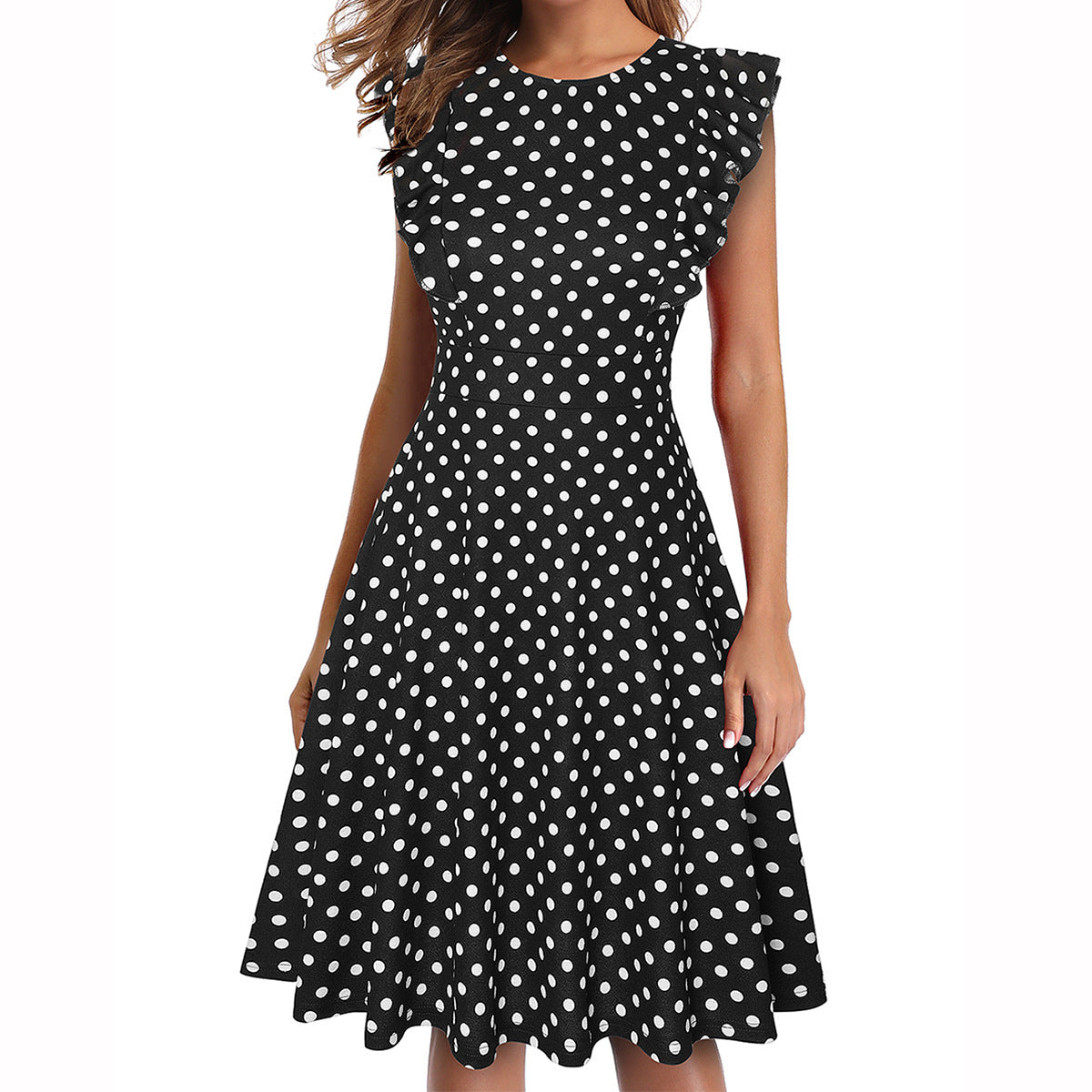 Women's Ruffle Sleeve Slim-fit Printed Dress