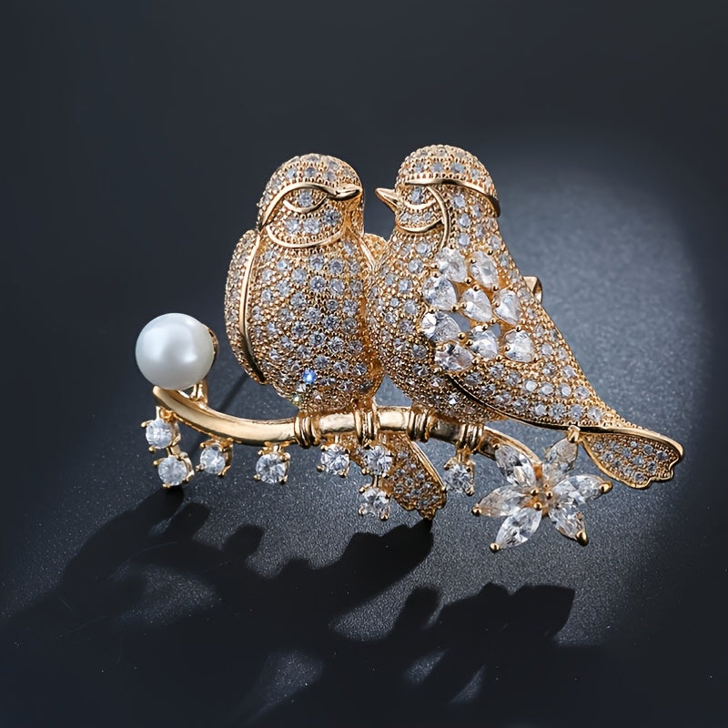 Christmas Lovebird Fashion Zirconia Brooch 2023 New in Trendy