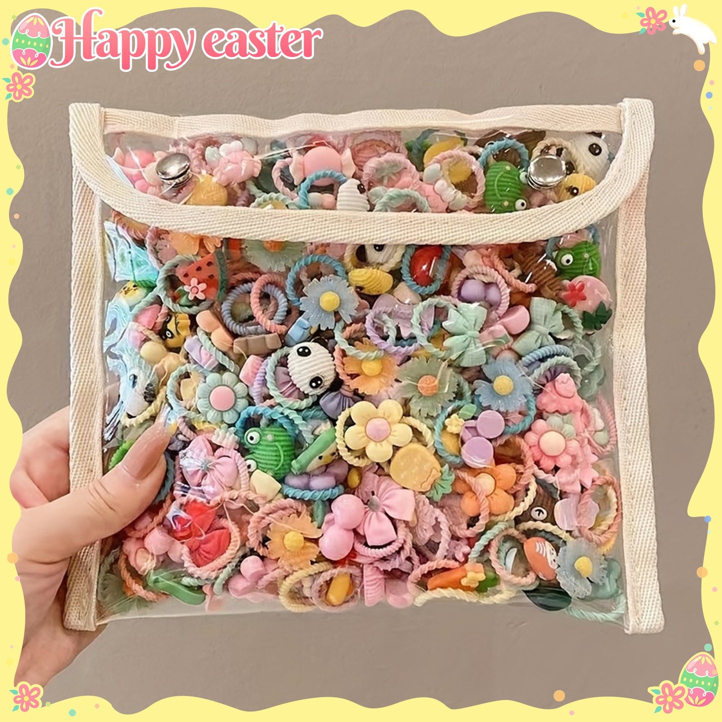 [60pcs Hair Ties] 60pcs Hair Ties, Cartoon Animals Flowers Fruits Decor Hair Bands | Baby Girls Decorative Hair Accessories Set Holiday Gift