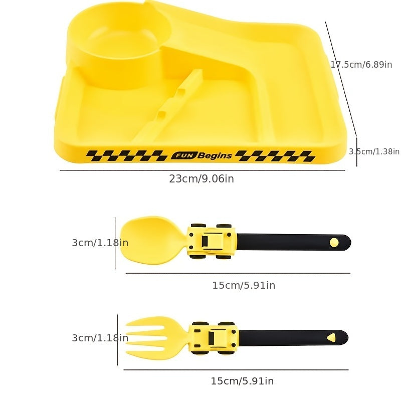 Children's Tableware Cartoon Racing Dinner Plate + Fork Spoon Independent Eating Divided Complementary Food Bowl Baby Suction Cup Non-slip Dinner Plate