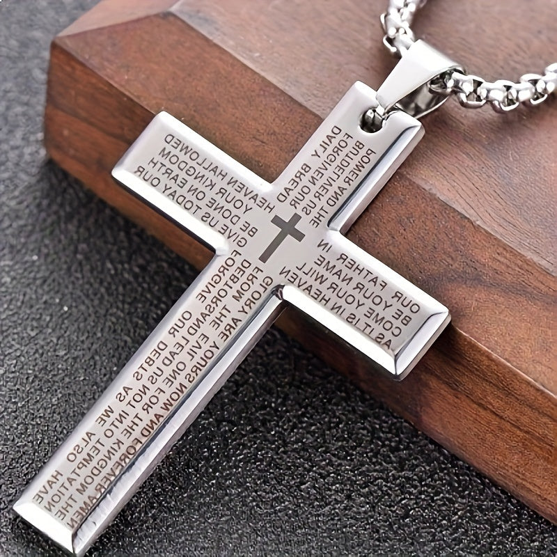 1pc European and American trendy new religious engraved cross necklace, and versatile for men and women, cross pendant necklace