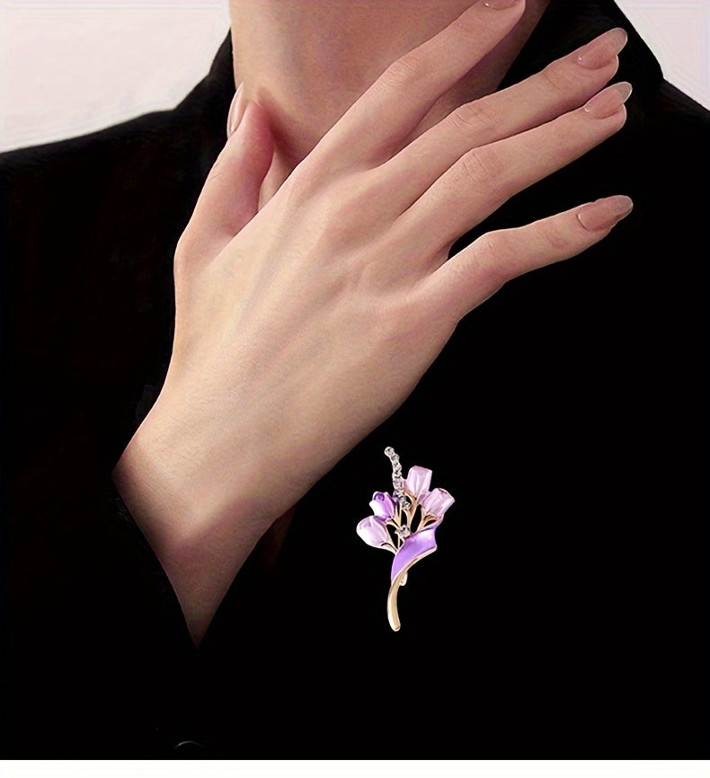 Elegant Purple Flower Brooch Dress Shirt Suit Gown Sweater Scarf Shawl Coat Hat Minimalist Stylish Pin Enamel Craft Accessory
