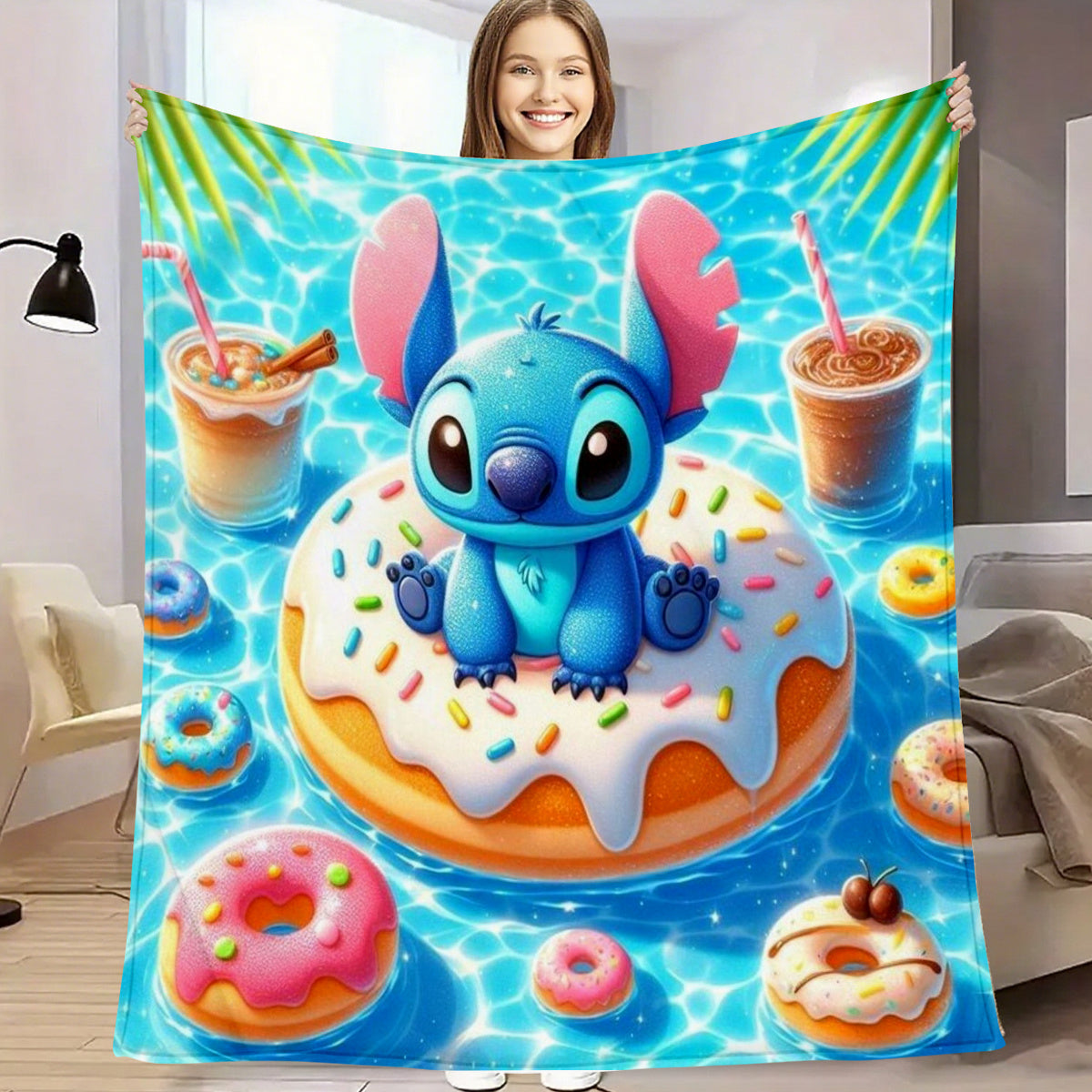 1pc Stitch Cartoon Plush Blanket - Soft Flannel, Warm & Cozy, Ideal Gift for Birthdays, Holidays, and Anniversaries, Perfect for Home Decor, Vacation Homes, Entertainment, Car, Bedroom, Sofa, Stuffed Animal & Plush Toy Set, S