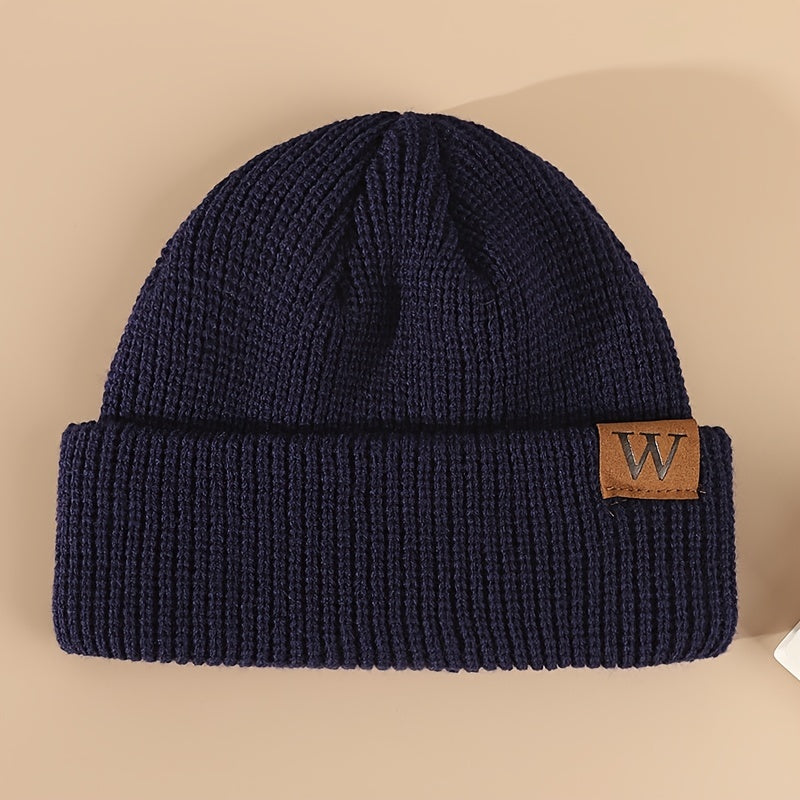Letter W Patch Knitted Beanie Casual Fashion Knitted Hat
