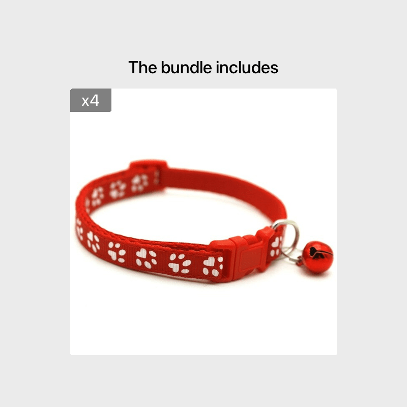 Rainbow Cute Bell Collar with Adjustable Buckle and Paw Print Design for Cats