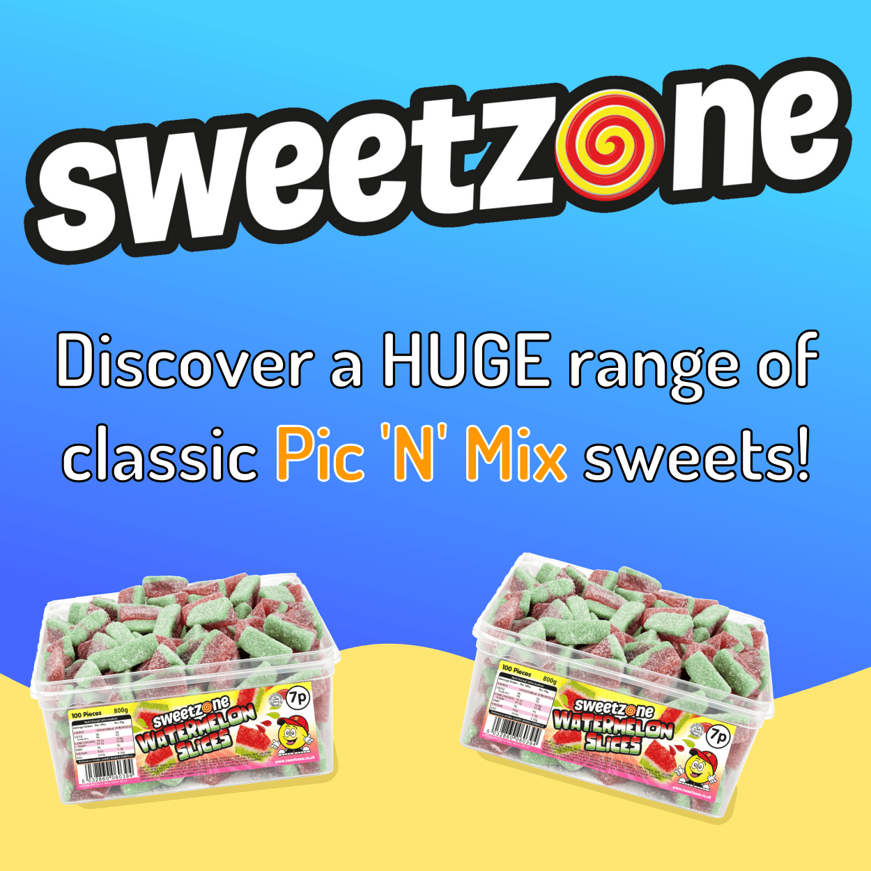 Sweetzone Watermelon Slices - 800G Tub - 100pcs - Pic N Mix Style Sweets