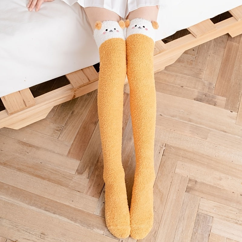 1-Pair Women's Winter Thermal Over-the-Knee (OTK) Floor Socks - Cozy Coral Sleeping Socks Suitable for Home, Bed, and Cold Weather - Warmth &